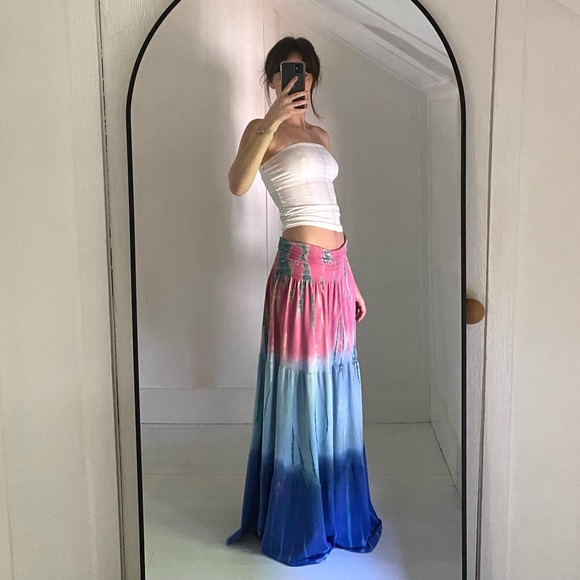 Hale Bob Cabana Vintage Y2K Tie Dye Tiered Maxi Skirt